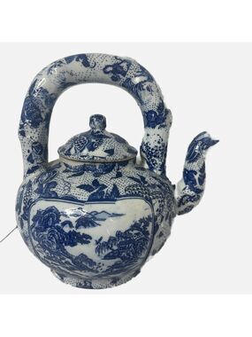 Vintage Asian Blue and White Glazed Porcelain Teapot Nature